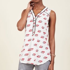 Modcloth Café Au Soleil Telephone Print Top